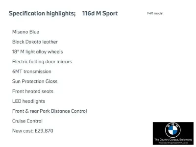 Used BMW 116 M Sport 114 HP (83 kW) 2020 Blue Hatchback