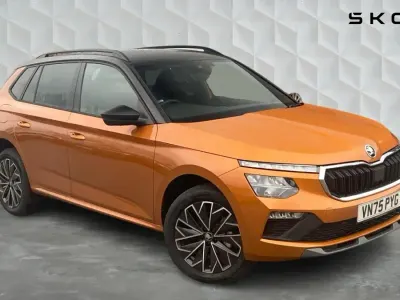 Used Skoda Kamiq Design Edition 85 HP (62 kW) 2026 Phoenix orange metallic black magic pearl effect SUV