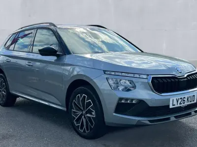 Used Skoda Kamiq Design Edition 116 HP (85 kW) 2026 Smokey silver metallic black magic pearl effect SUV