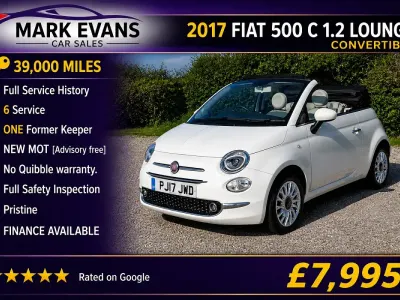 Used Fiat 500 Lounge 2017 White Cabriolet