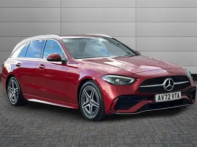 Used Mercedes C300 AMG line 258 HP (189 kW) 2023 Hyacinth red Estate