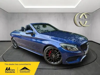 Used Mercedes C200 AMG line 184 HP (135 kW) 2018 Blue Cabriolet
