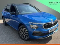 New Skoda Kamiq Design Edition 85 HP (62 kW) 2026 Race blue metallic black magic pearl effect SUV