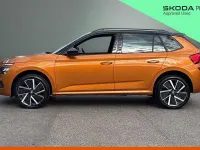 Used Skoda Kamiq Design Edition 85 HP (62 kW) 2026 Phoenix orange metallic black magic pearl effect SUV