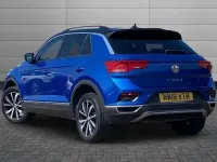 Used VW T-Roc Design 150 HP (110 kW) 2018 Ravenna blue with black roof SUV